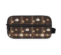 GuoChe Portable Toiletry Bag Easy to Carry durables Twill Fabric for Travel Christmas Brown Plaid Gingerbread Mugs Cookies