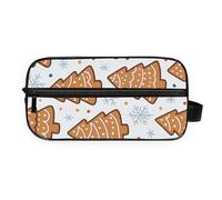 GuoChe Portable Toiletry Bag Multi-compartment Full Printed Design Bathroom Organizer Christmas Tree Gingerbread Cookie Pattern