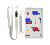 GuoChe Postal Service Trucks Seamless Pattern Trifold Mens Travel Wallet for Woman Pop Colorful Mens Travel Wallet with Lanyard