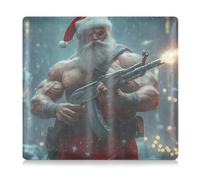 GuoChe Premium Leather Car Registration and Insurance Card Holder Men Women Essential Wallet Case for Documents, Cards, License Santa Firing Rifle in Festive City