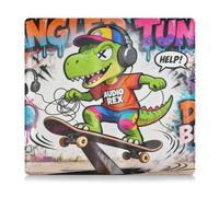 GuoChe Premium Leather Car Registration & Insurance Card Holder Men Women Essential Car Wallet Case for Cards, Essential Document, Driver License Vehicle Paperwork Tangled Tunes Dino on Skateboard