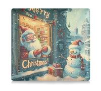 GuoChe Pu Leather Auto Registration Insurance & ID Card Holder Men Women Auto Glove Box Organizer for any Car, Truck, Motorcycle, Trailer or Boat Santa at Window - Merry Christmas with Snowman