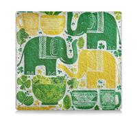 GuoChe Pu Leather Car Registration and Insurance Card Holder Men Women Essential Car Wallet Case for any Car, Truck, Motorcycle, Trailer or Boat Green & Yellow Elephant Pottery Print