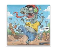 GuoChe Pu Leather Registration and Insurance Card Holder Men Women Glove Box Compartment Organizer for ID, Driver's License, Key Contact Information Cards Cartoon Dinosaur Skateboarding Scene