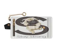 GuoChe Pug Letter S Stay Strong Graphic Women's Folding Card Wallet Portable PU Leather Bifold Wallet for Men Women Travel
