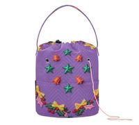 GuoChe Purple Christmas Wreath & Bell Pattern Crochet Storage Crochet Yarn Holder Portable Travel Bag for Knit Crochet Knitting Storage