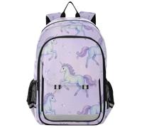 GuoChe Purple Crystal unicorns Children Daily Rucksack | Reflective Strip Night Safety Design with Multi Compartment Storage Pockets for Kids Ages 6-12 School Travel Camping Day Trip
