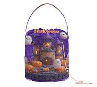 GuoChe Purple Halloween Castle Display Crochet Bag Crochet Project Bag with Holes Crochet Tote for Knitting Kit Storage Organizer