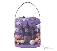 GuoChe Purple Halloween Castle & Pumpkins Crochet Yarn Bag Crochet Yarn Organizer with Holes Craft Bag for Knitting Needle Crochet Accessory