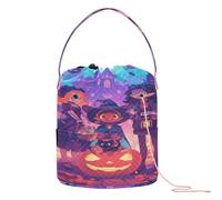 GuoChe Purple Halloween Witch Trio Crochet Yarn Bag Yarn Bag Organizer with Holes Travel Storage for Travel Crochet Knitting Organizer