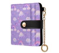 GuoChe Purple Rainbow and Cloud Pattern Ladies PU Leather Bifold Wallet Convenient PU Leather Card Wallet for Woman Girl