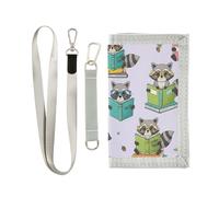 GuoChe Raccoon Reading Pattern Trifold Wallets With Money Clip Cool Gifts Trendy Sturdy Wallets With Money Clip with Lanyard