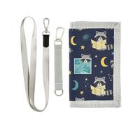 GuoChe Raccoon Stargazing Pattern Trifold Mens Travel Wallet for Womans Unique Sturdy Mens Travel Wallet with Lanyard