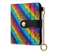 GuoChe Rainbow Leopard Stripe Pattern Ladies Bifold Wallet Unique PU Leather Wallet With Card Slots for Men Women Travel