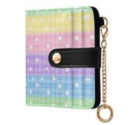 GuoChe Rainbow Striped Stars Pattern Ladies Premium Foldable Wallet Unique Minimalist PU Leather Wallet for Women