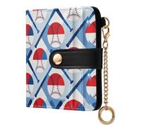 GuoChe Red and Blue Baseballs with Crossed Bats Pattern Women's Compact Folding Wallet Fancy Minimalist PU Leather Wallet for Girls Women Ladies