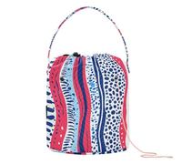 GuoChe Red Blue Stripe Pattern Tribal Style Crochet Tote Bag Storage Organizer Bag Portable Crochet Tote for Knit Crochet Crochet Organizers