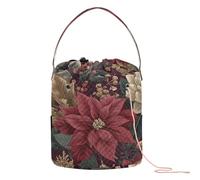 GuoChe Red Poinsettia Floral Pattern Crochet Tote Bag Yarn Project Bag with Holes Yarn Tote for Knit Crochet Travel Knitting