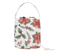 GuoChe Red Poinsettia & Holly Christmas Pattern Yarn Storage Bag Yarn Storage Tote Portable Yarn Tote for Crochet Tools Knitting Project