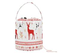 GuoChe Red Reindeer Nordic Christmas Pattern Crochet Tote Bag Crochet Storage Organizer Portable Crochet Tote for Travel Crochet Yarn Organizer