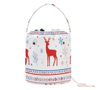 GuoChe Red Reindeer & Snowflake Nordic Pattern Crochet Yarn Bag Knitting Crochet Bag Portable Travel Storage for Crochet Carrier Crochet Project