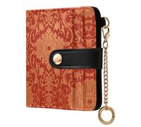 GuoChe Rich Orange Ornate Floral Pattern Women's Minimalist Folding Wallet Convenient Compact PU Leather Wallet for Women Boys Girls