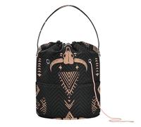GuoChe Rose Gold Line Art African Tribal Motifs and Water Buffalo Skulls Yarn Bag Crochet Storage Bag with Holes Storage Bag for Knitting Needle Travel Knitting