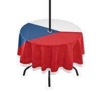 GuoChe Round Outdoor Tablecloth, 60 Inch Polyester Table Cover with Umbrella Hole & ZipperNational Flag of The Czech Republic