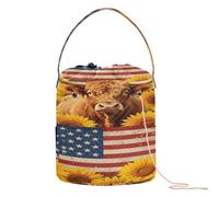 GuoChe Rustic Scottish Highland Cow Sunflower Usa Flag Farmhouse Crochet Bag Knitting Needle Storage Portable Craft Bag for Knit Crochet Knitting Storage