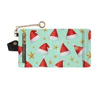 GuoChe Santa Hats Stars Christmas Pattern Ladies Premium Foldable Wallet Convenient PU Leather Wallet With Card Slots for Women