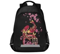 GuoChe School Backpack for Kids Laptop Bookbag | with Reflective Strip 17in Cherry Blossom Koi Carp Fish Japanese Graphic Art