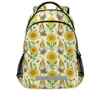 GuoChe School Backpack for Kids Laptop Bookbag | with Reflective Strip 17in Gnome Honey Bee Sunflower Yellow Graphic