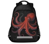 GuoChe School Backpack for Kids Laptop Bookbag | with Reflective Strip 17in Sea Creature Pattern Red and Black Ocean Sea Life(1)