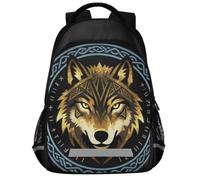 GuoChe School Backpack for Kids Laptop Bookbag | with Reflective Strip 17in Viking Celtic Fenrir Wolf Of Odin Norse Myths Nordic