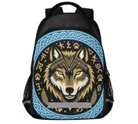 GuoChe School Backpack for Kids Laptop Bookbag | with Reflective Strip 17in Viking Celtic Fenrir Wolf Of Odin Norse Myths Nordic Gifts