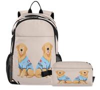 GuoChe School Backpack with Lunch Bag Kids Bookbag Laptop Daypack | Fighter Plane Sea Creature Mouth Warbird Nose Art I Love Mom Golden Retriever Labrador Dog Lover