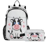 GuoChe School Backpack with Lunch Bag Kids Bookbag Laptop Daypack | Fighter Plane Sea Creature Mouth Warbird Nose Art Just A Girl Who Loves Cow Cute Cow Costume Milk Farmer
