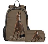 GuoChe School Backpack with Lunch Bag Kids Bookbag Laptop Daypack | Fighter Plane Sea Creature Mouth Warbird Nose Art Horse Cute Animal Horse Ride Horses Farm