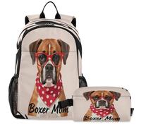 GuoChe School Backpack with Lunch Bag Kids Bookbag Laptop Daypack | Fighter Plane Sea Creature Mouth Warbird Nose Art I Love Dogs Boxer Mom