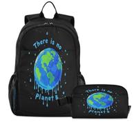 GuoChe School Backpack with Lunch Bag Kids Bookbag Laptop Daypack | Fighter Plane Sea Creature Mouth Warbird Nose Art There Is No Planet B Dripping Paint Art