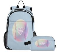 GuoChe School Backpack with Lunch Bag Kids Bookbag Laptop Daypack | Fighter Plane Sea Creature Mouth Warbird Nose Art I Love Softball Pastel Rainbow Tie Dye Aesthetic