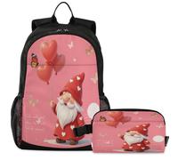 GuoChe School Backpack with Lunch Bag Kids Bookbag Laptop Daypack | Mini Love Cute Hearts Design Gnomes Valentines