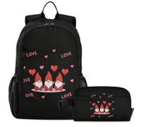 GuoChe School Backpack with Lunch Bag Kids Bookbag Laptop Daypack | Valentine Gnome Cute Hats and Love Hearts