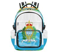 GuoChe School Clear Backpack Large Capacity Casual Backpack Travel Bag for Student School Workout, Age 7-18, National Flag of San Marino, One size