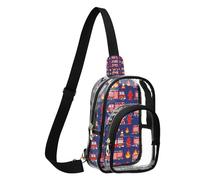 GuoChe Shoulder Bag See Through Polyester Material Compact Size Adjustable Strap Multi Pockets Large Main Pocket Storage, Red Fire Trucks on Navy Blue, One Size