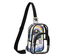 GuoChe Shoulder Bag Transparent PVC Polyester Material Compact Size Adjustable Strap Multi Pockets Large Main Pocket Easy, Kawaii-style Pastel Goth Cute Creepy Rainbow Fantasy, One Size