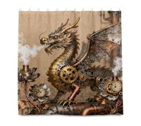 GuoChe Shower Curtain Waterproof Polyester Fabric Bathroom Curtain for Bathroom Decor 72 x 72 Inches, Steampunk Chinese Dragon & Flowers