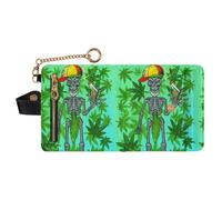 GuoChe Skull Baseball Marijuana Leaf Smoking Graphic Ladies Cute Foldable Wallet Convenient Premium PU Leather Wallet for