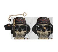 GuoChe Skull Black Hat Sunglasses Smoking Graphic Ladies Slim Foldable Wallet Unique Minimalist PU Leather Wallet for Women