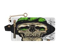 GuoChe Skull Green Leaf Hat Smoking Art Women's Folding Card Wallet Fancy Compact PU Leather Wallet for Women Girls